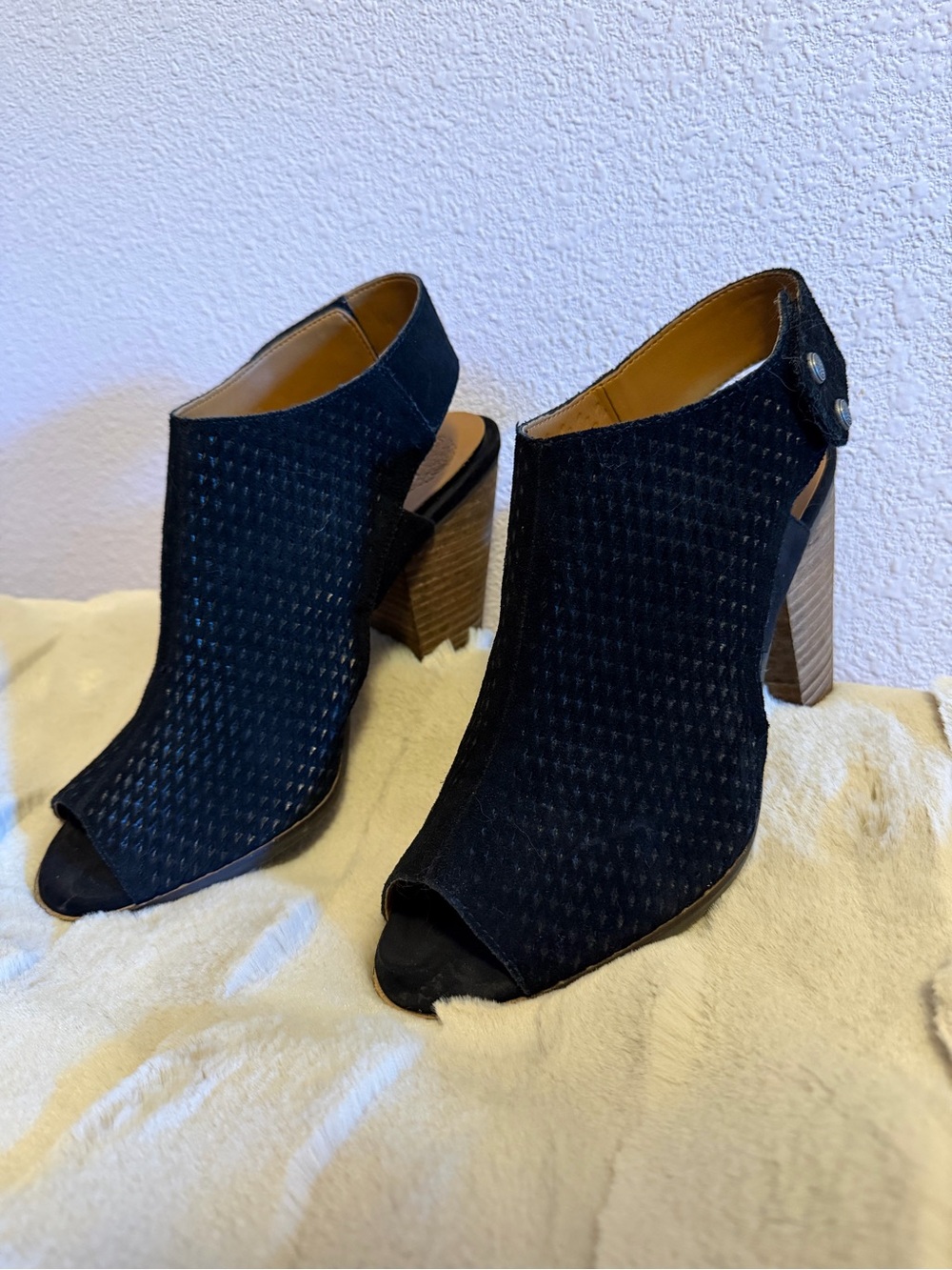 Vince Camuto Black Peep-Toe Block Heel Booties
